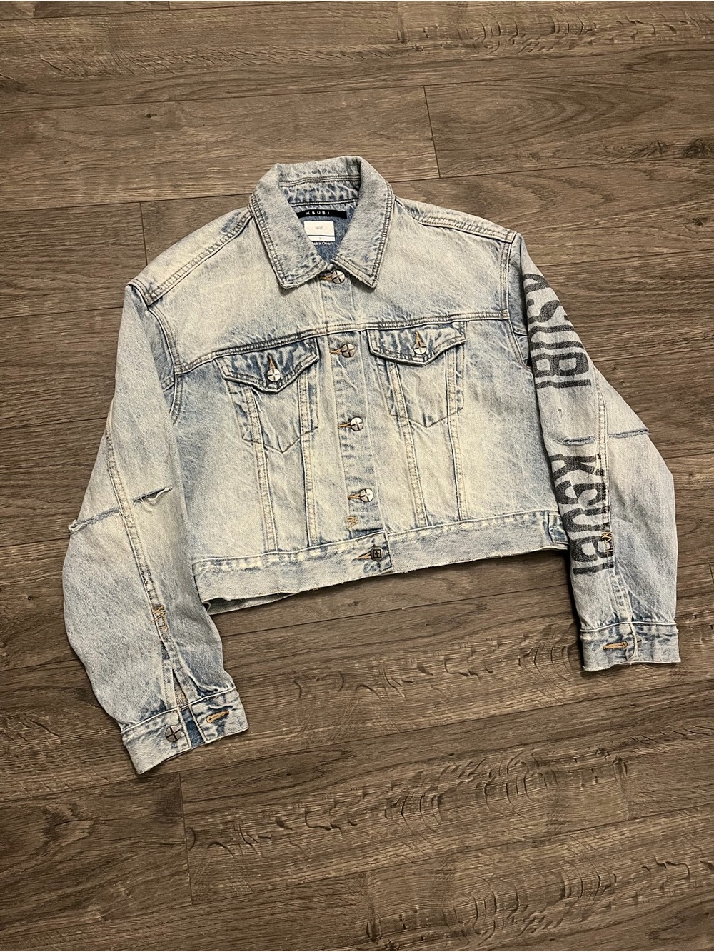 Ksubi Light Wash Denim Jacket with Sleeve Graphic image 2
